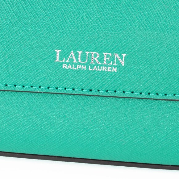 NWOT Lauren Ralph Lauren Large Hanna Satchel Crosshatch Leather Emerald Green - Picture 9 of 11